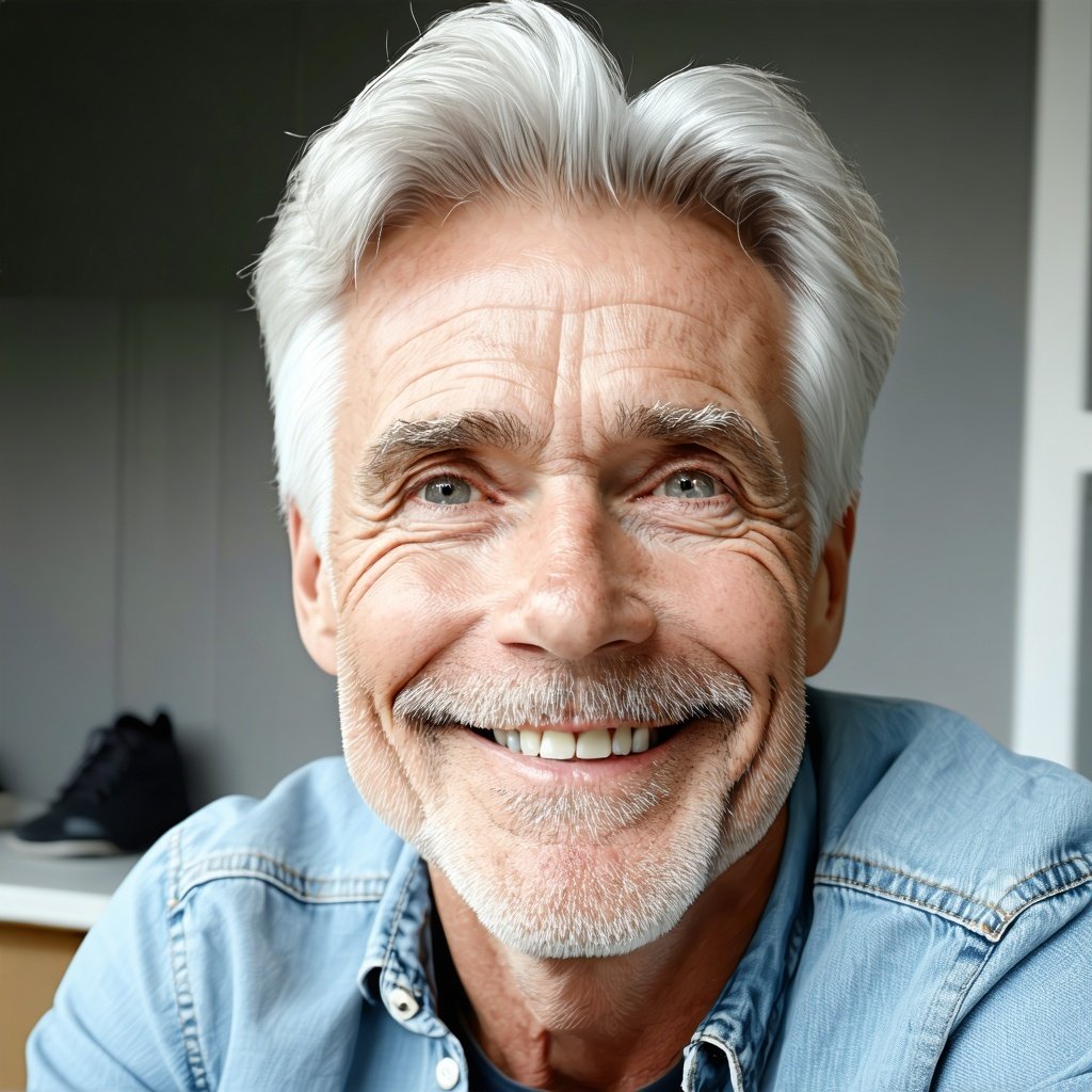older looking guy with white hair smiling